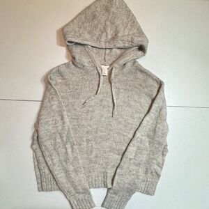 Alpaca Wool Blend Cozy Soft H&M Womens Gray Knit Hooded Sweater Minimalist Comfy